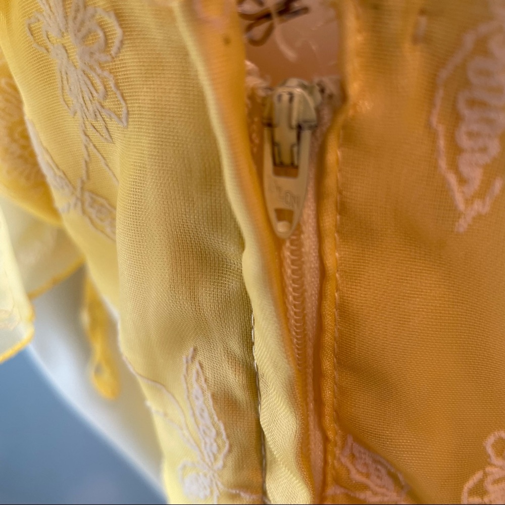 Vintage Sylvia Ann Flocked Daisy Flower Dress Ruffle Maxi 70s Flower Child - Picture 6 of 14